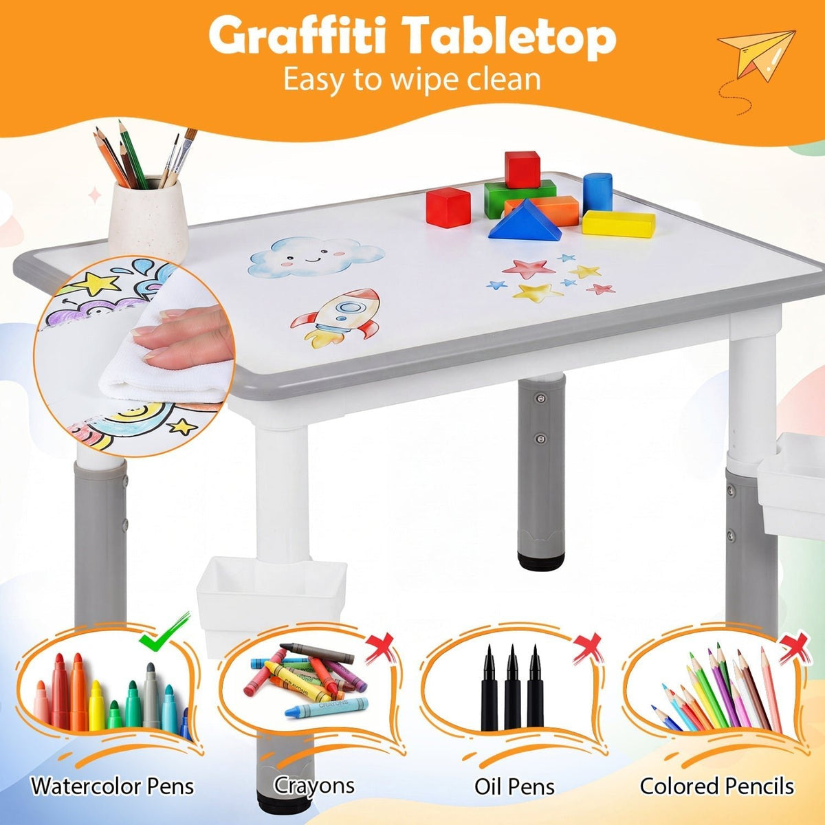 Kids Table and 4 Chairs Set with Adjustable HeightKids Table & Chair SetTorqelo.com