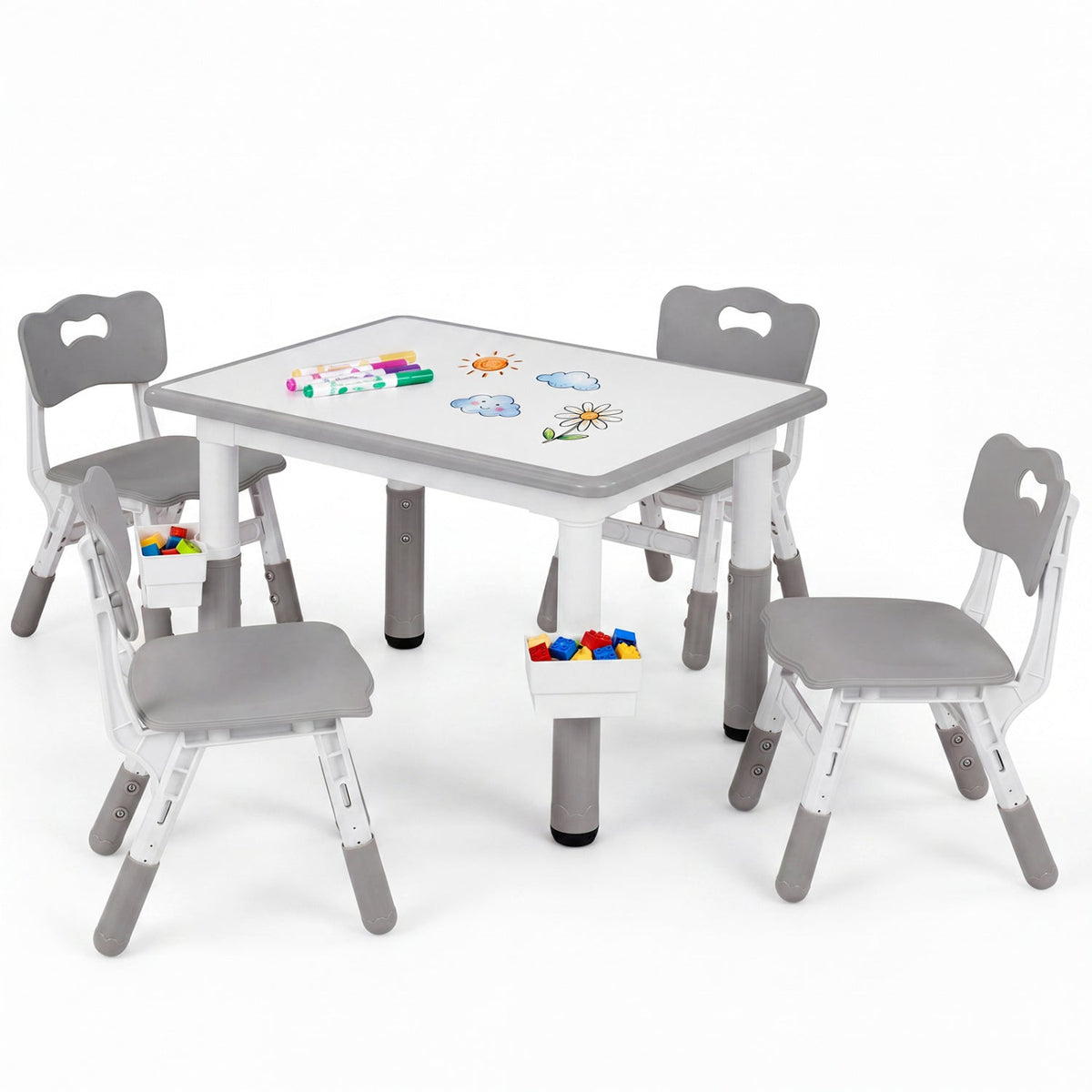 Kids Table and 4 Chairs Set with Adjustable HeightKids Table & Chair SetTorqelo.com