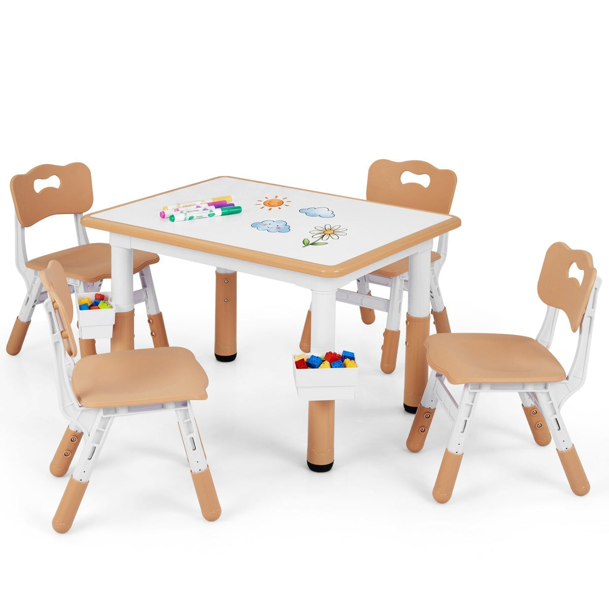 Kids Table and 4 Chairs Set with Adjustable HeightKids Table & Chair SetTorqelo.com