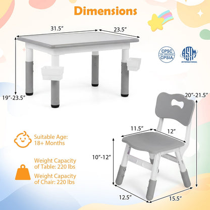 Kids Table and 4 Chairs Set with Adjustable HeightKids Table & Chair SetTorqelo.com