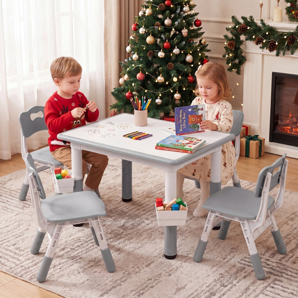 Kids Table and 4 Chairs Set with Adjustable HeightKids Table & Chair SetTorqelo.com