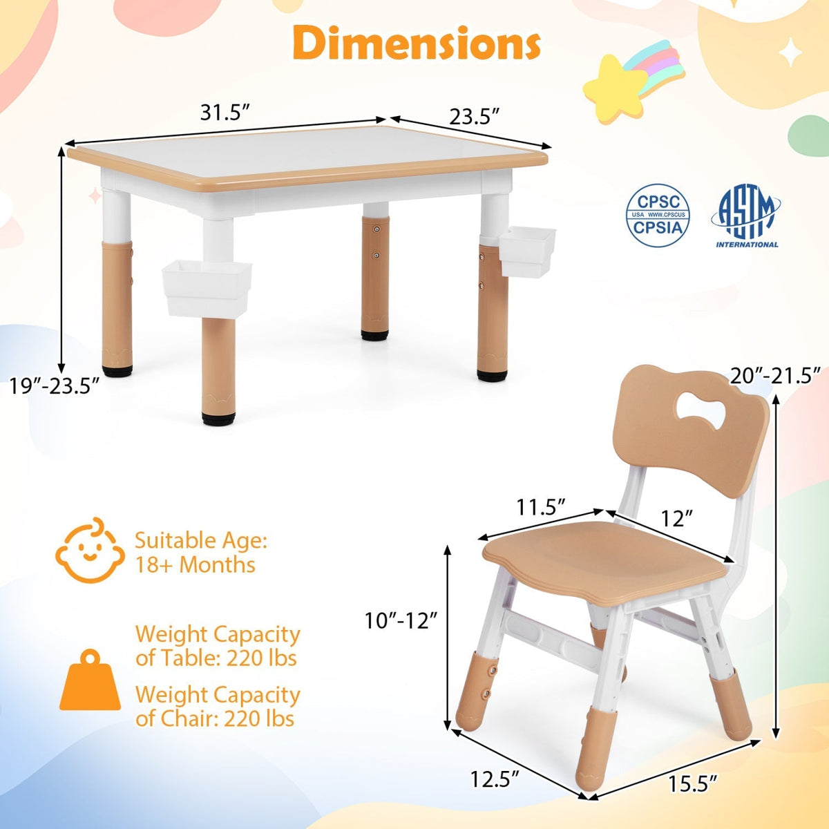 Kids Table and 4 Chairs Set with Adjustable HeightKids Table & Chair SetTorqelo.com