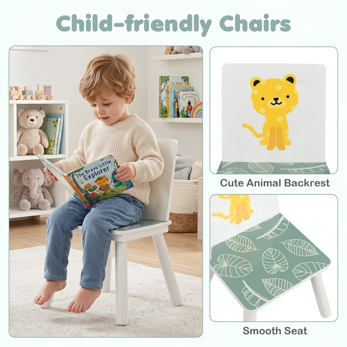 Kids Table and Chair Set with Animal Patterns (3-Piece)Kids FurnitureTorqelo.com