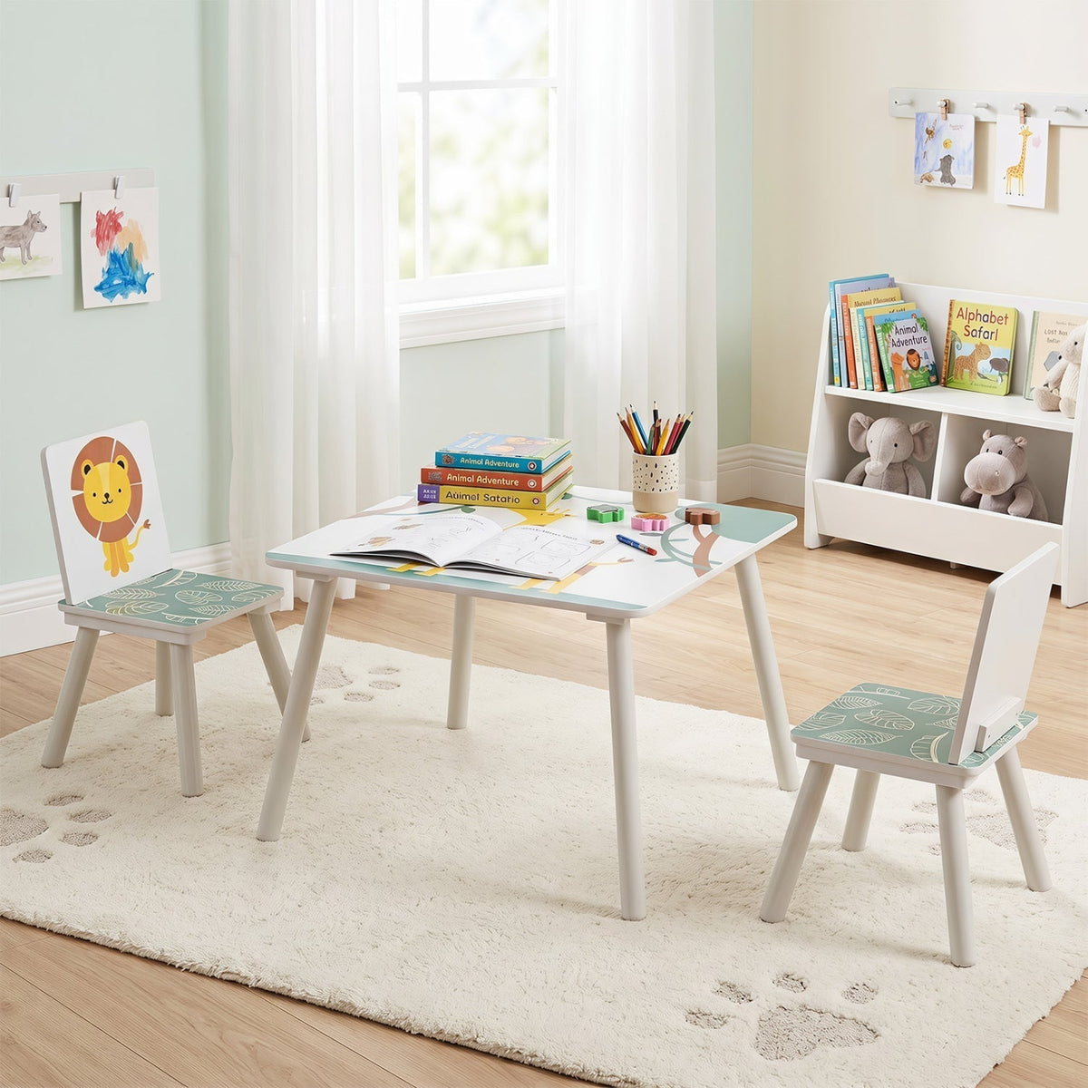 Kids Table and Chair Set with Animal Patterns (3-Piece)Kids FurnitureTorqelo.com