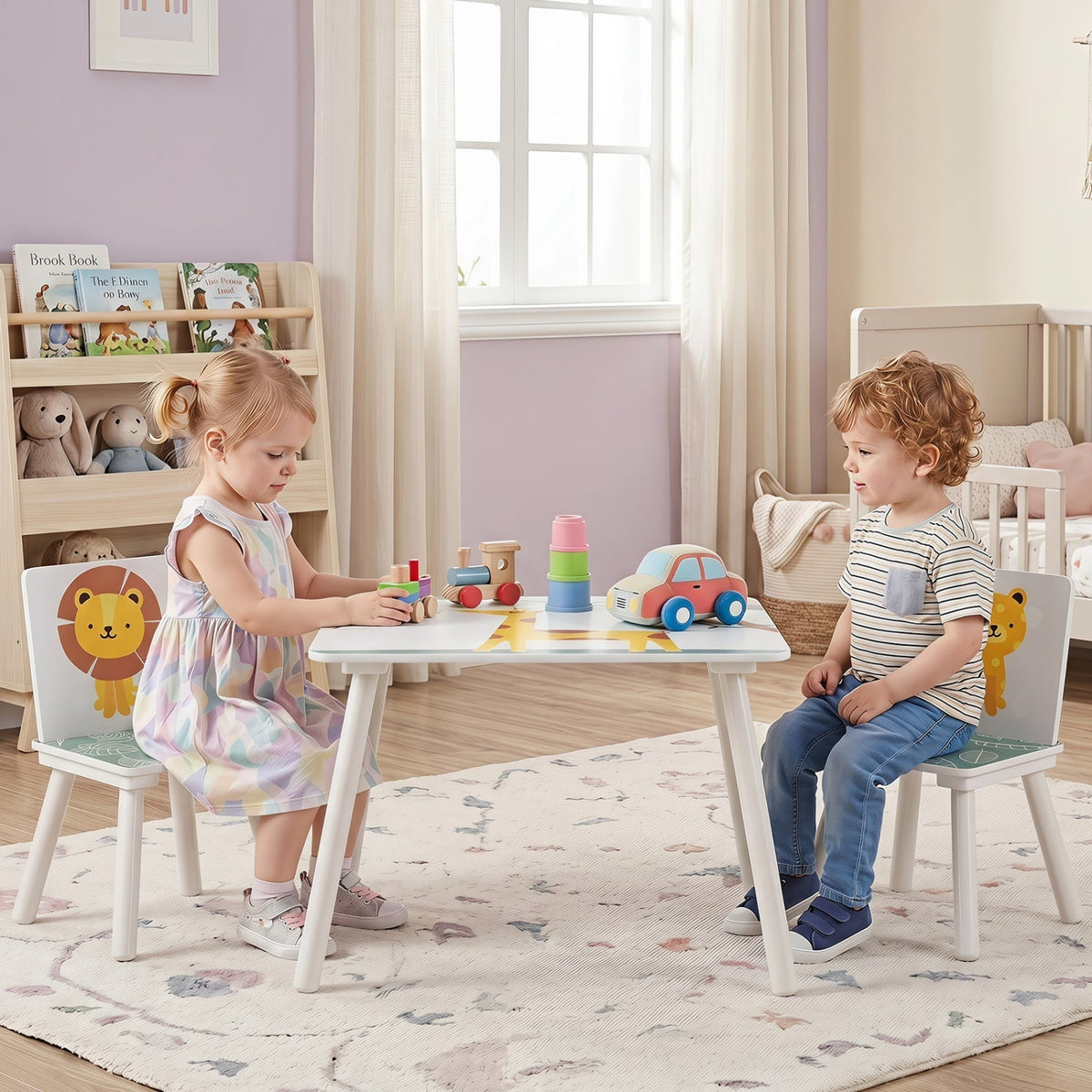 Kids Table and Chair Set with Animal Patterns (3-Piece)Kids FurnitureTorqelo.com