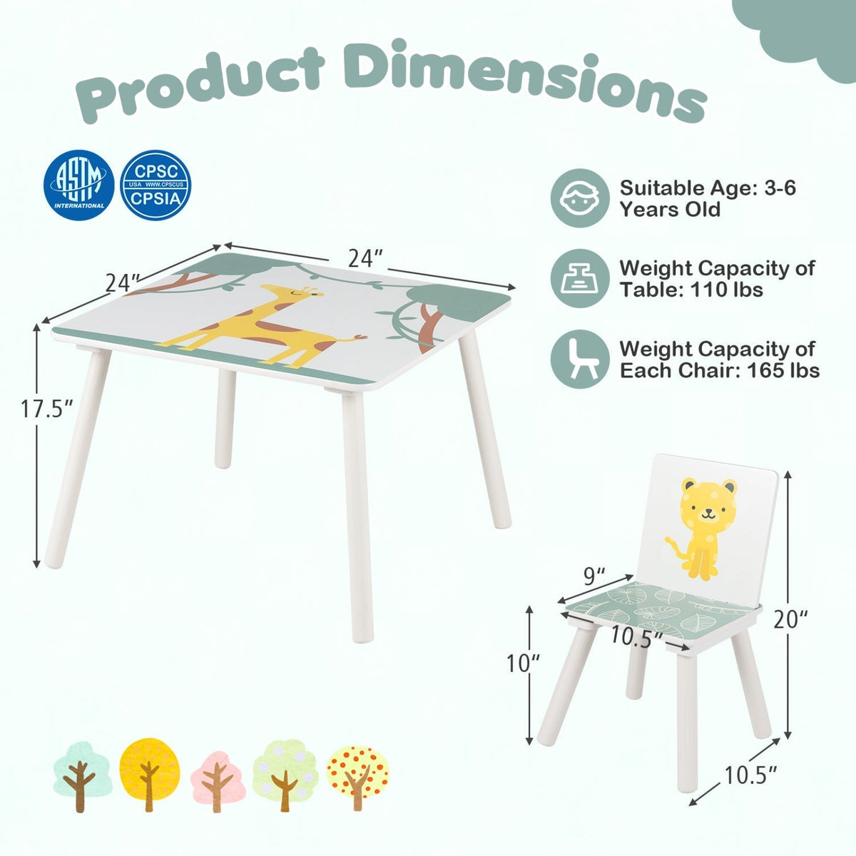 Kids Table and Chair Set with Animal Patterns (3-Piece)Kids FurnitureTorqelo.com