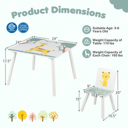 Kids Table and Chair Set with Animal Patterns (3-Piece)Kids FurnitureTorqelo.com