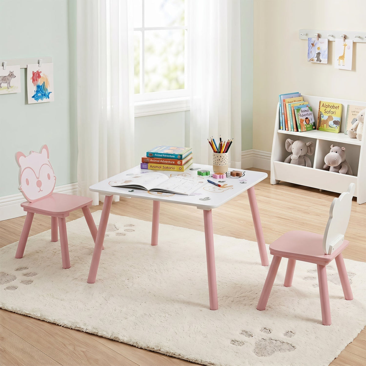 Kids Table and Chair Set with Animal Patterns, 3-PieceKids Table & Chair SetTorqelo.com
