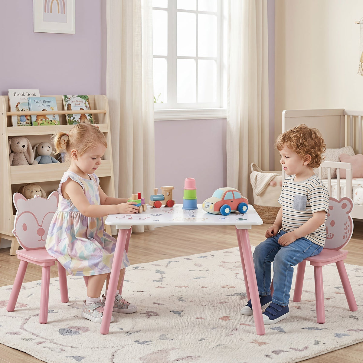Kids Table and Chair Set with Animal Patterns, 3-PieceKids Table & Chair SetTorqelo.com