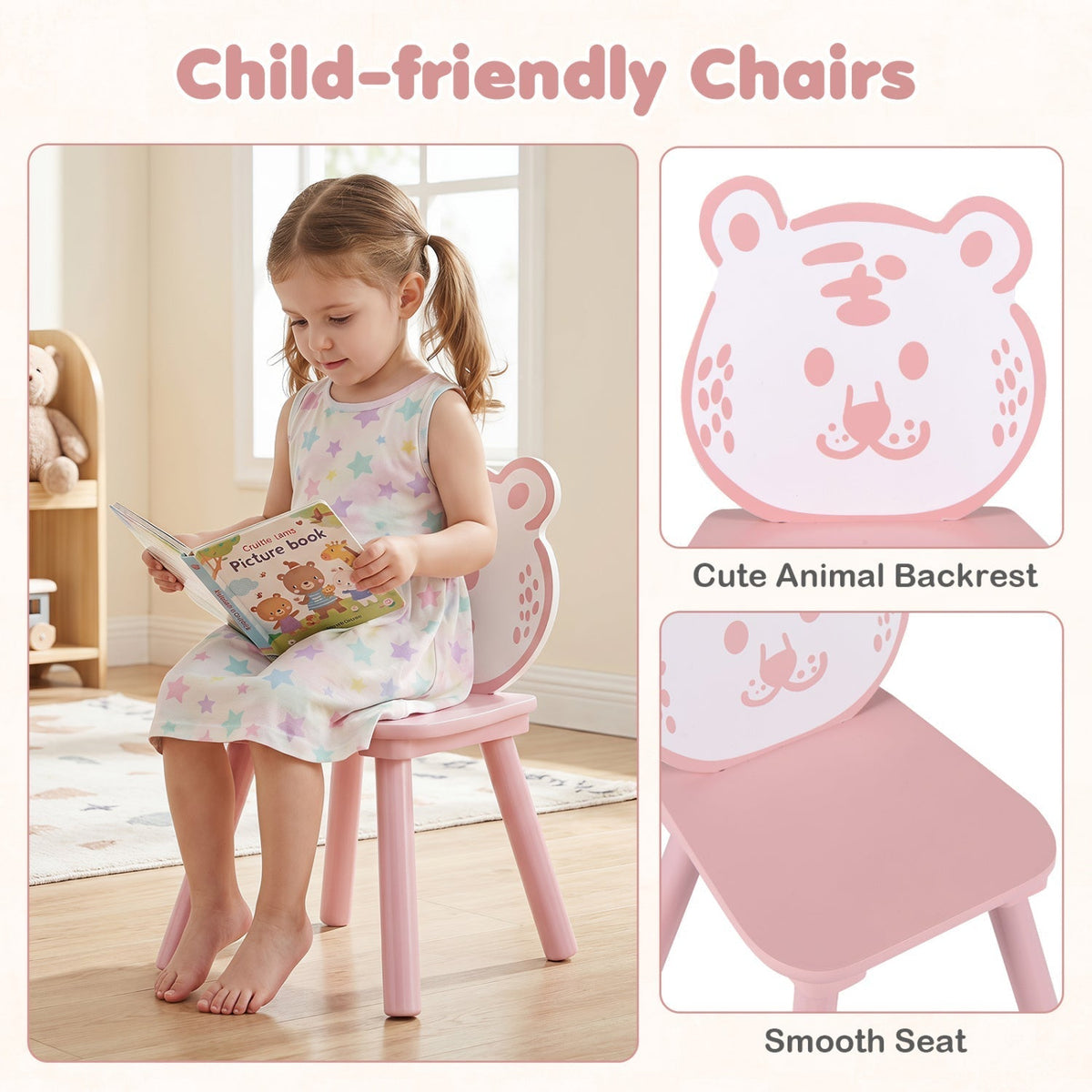 Kids Table and Chair Set with Animal Patterns, 3-PieceKids Table & Chair SetTorqelo.com