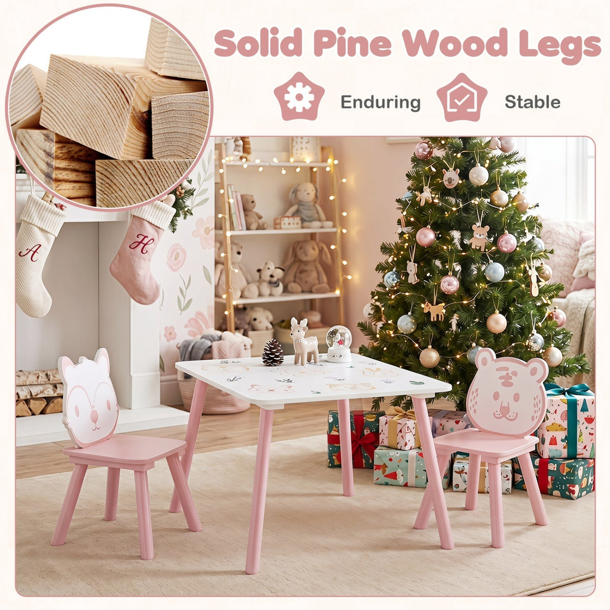 Kids Table and Chair Set with Animal Patterns, 3-PieceKids Table & Chair SetTorqelo.com