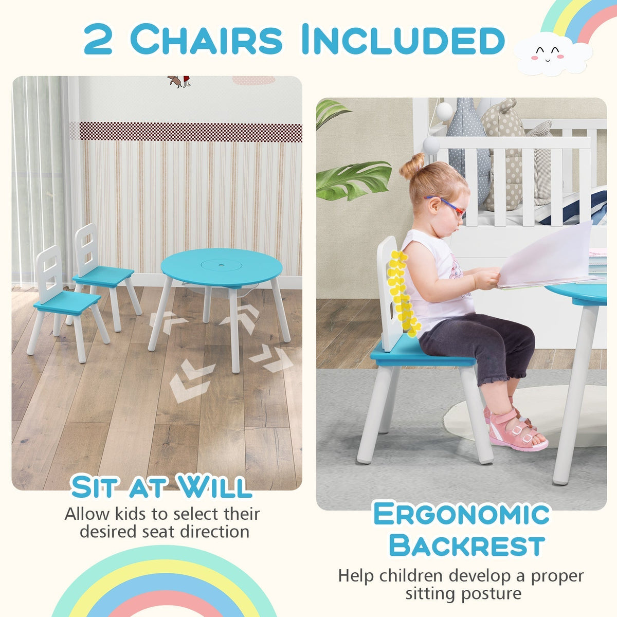 Kids Table and Chair Set with Mesh Storage - 3 PieceKids Table & Chair SetTorqelo.com
