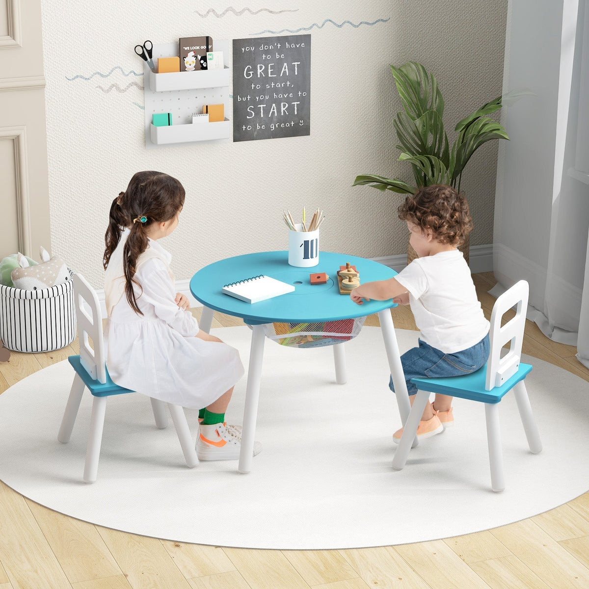 Kids Table and Chair Set with Mesh Storage - 3 PieceKids Table & Chair SetTorqelo.com