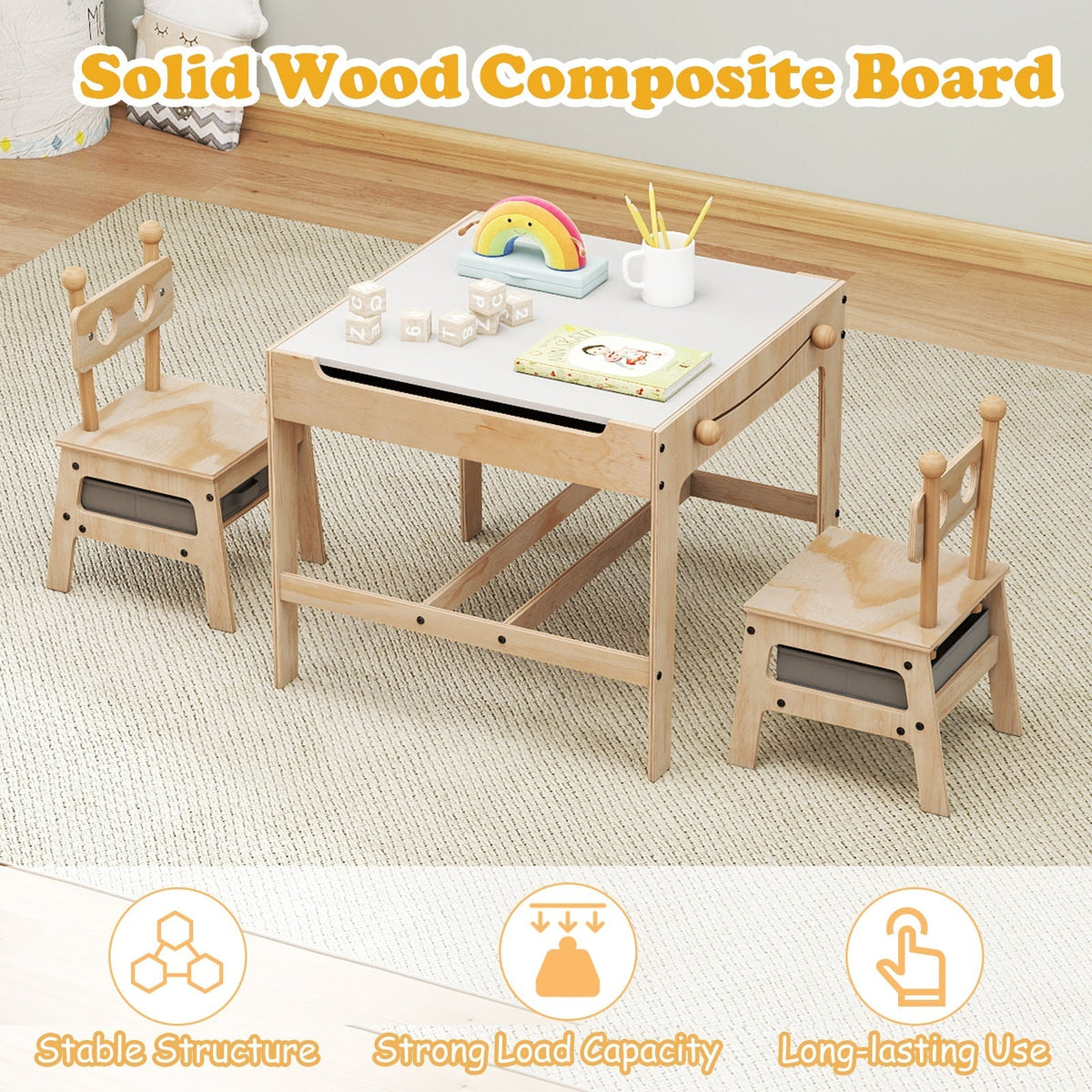 Kids Table and Chair Set with Reversible WhiteboardKids Table SetTorqelo.com
