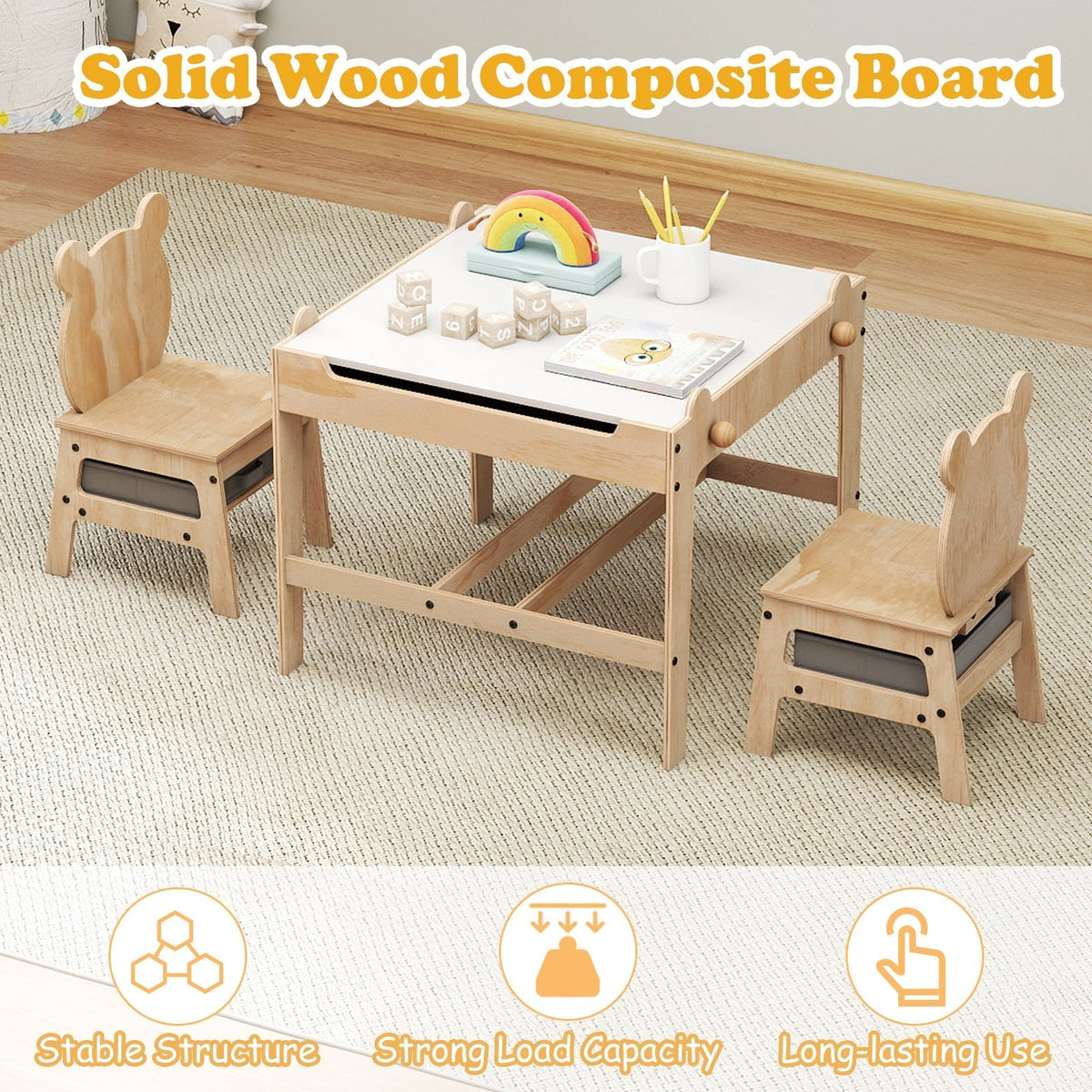 Kids Table and Chair Set with Reversible WhiteboardKids Table SetTorqelo.com