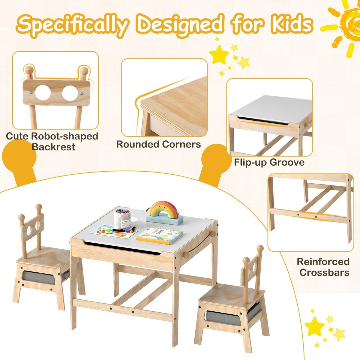 Kids Table and Chair Set with Reversible WhiteboardKids Table SetTorqelo.com