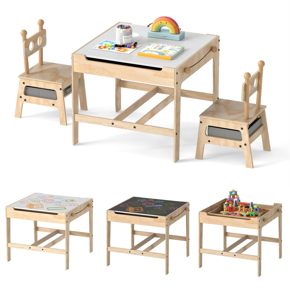 Kids Table and Chair Set with Reversible WhiteboardKids Table SetTorqelo.com
