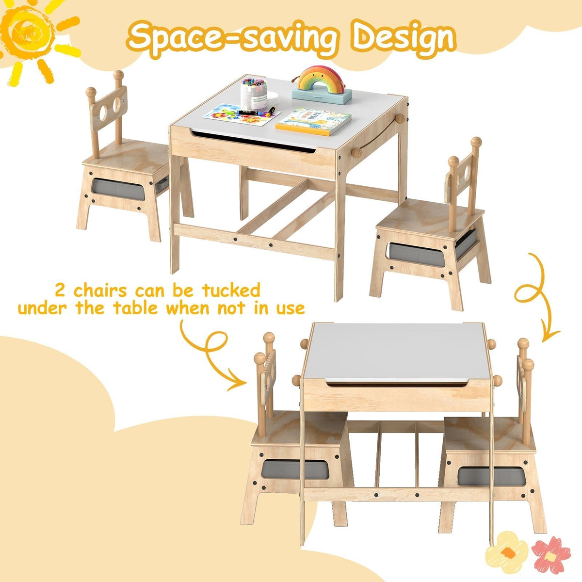 Kids Table and Chair Set with Reversible WhiteboardKids Table SetTorqelo.com