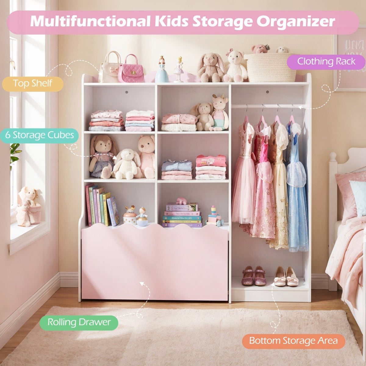 Kids Toy Storage Organizer Children Dress up Closet Wardrobe with Clothing RackTorqelo.com