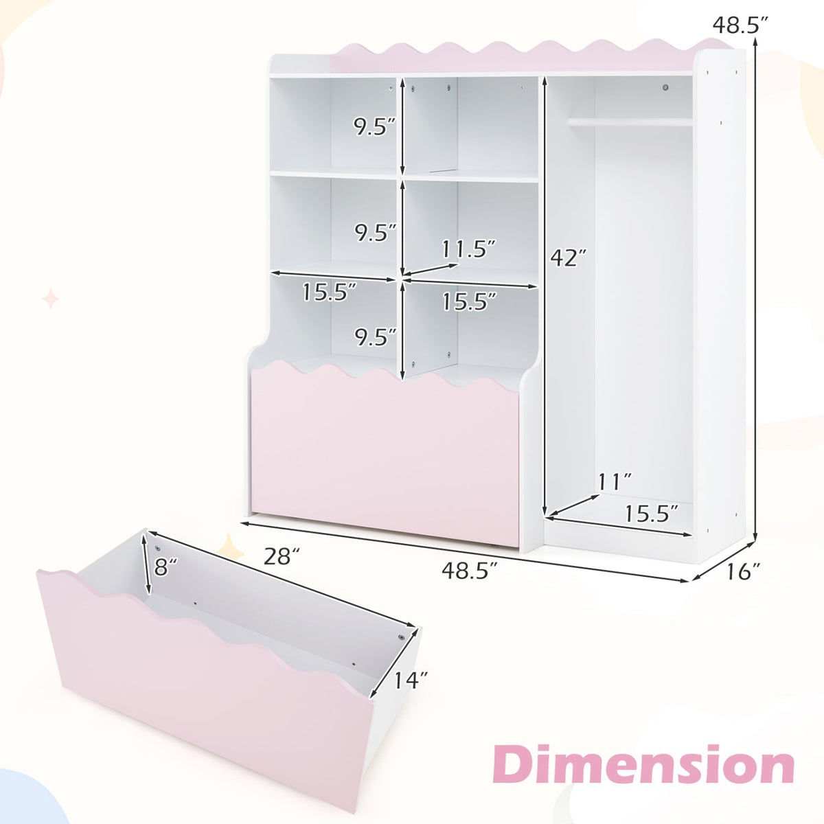 Kids Toy Storage Organizer Children Dress up Closet Wardrobe with Clothing RackTorqelo.com