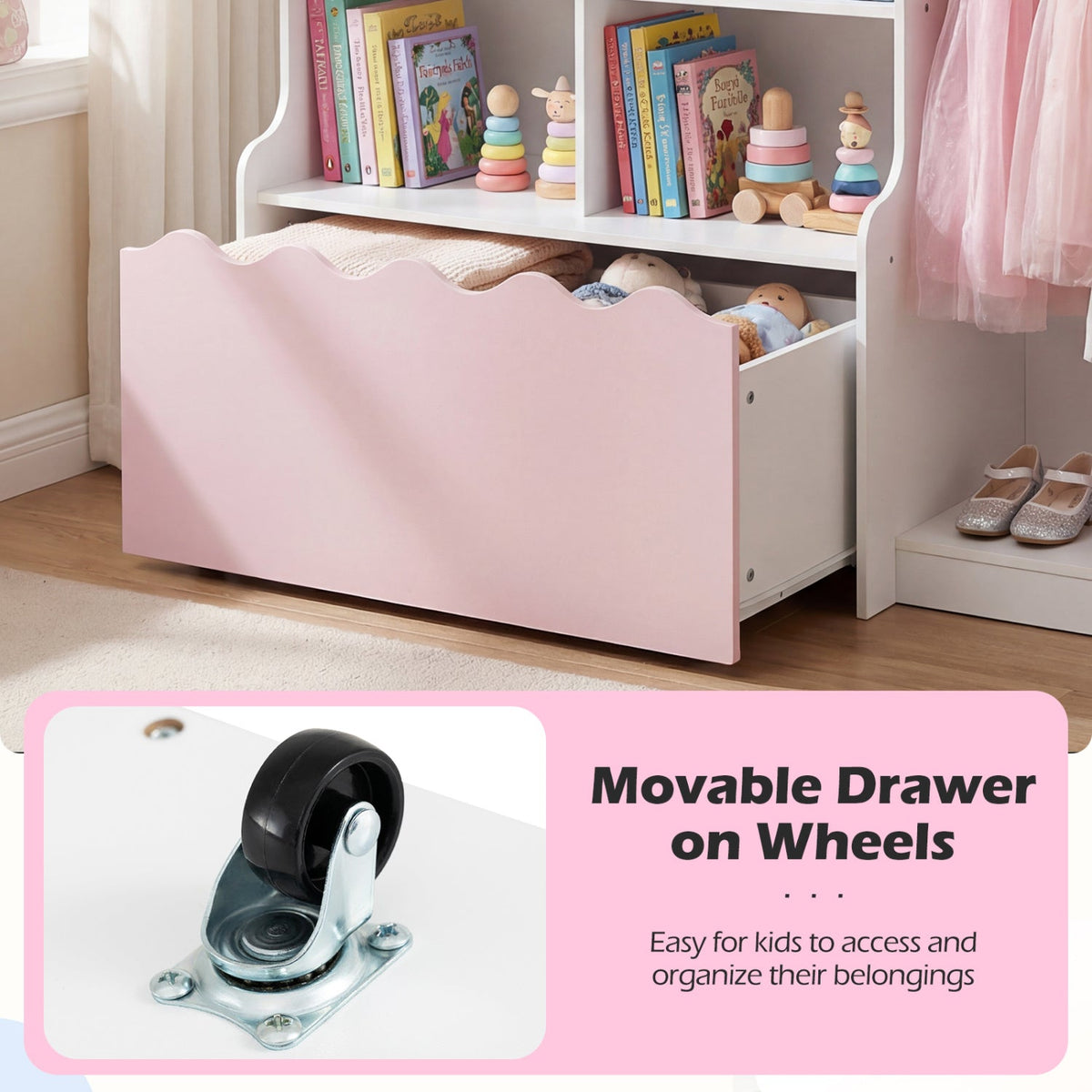 Kids Toy Storage Organizer Children Dress up Closet Wardrobe with Clothing RackTorqelo.com