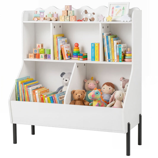Kids Toy Storage Organizer with 5 Cubes and BookshelfKids Storage FurnitureTorqelo.com