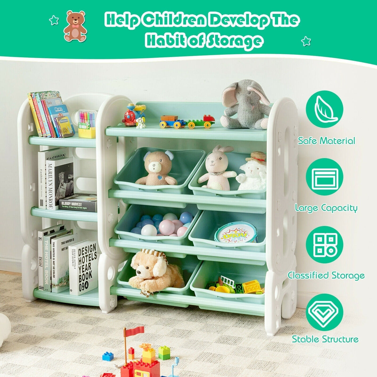 Kids Toy Storage Organizer with Bins and Multi-Layer Shelf for Bedroom PlayroomTorqelo.com