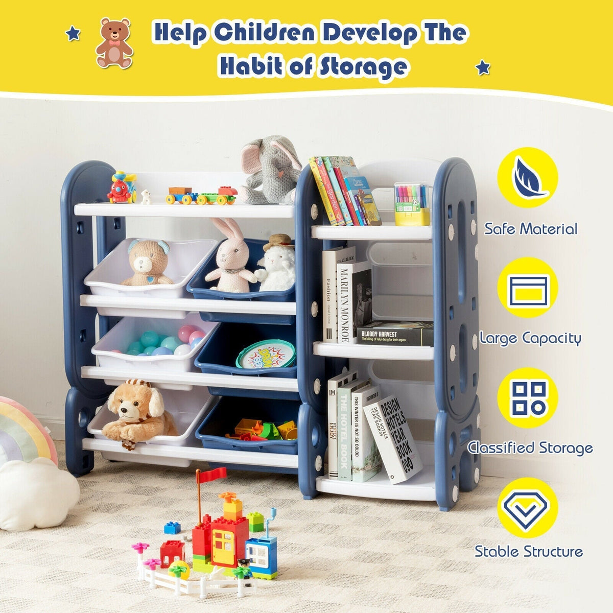 Kids Toy Storage Organizer with Bins and Multi-Layer Shelf for Bedroom PlayroomTorqelo.com