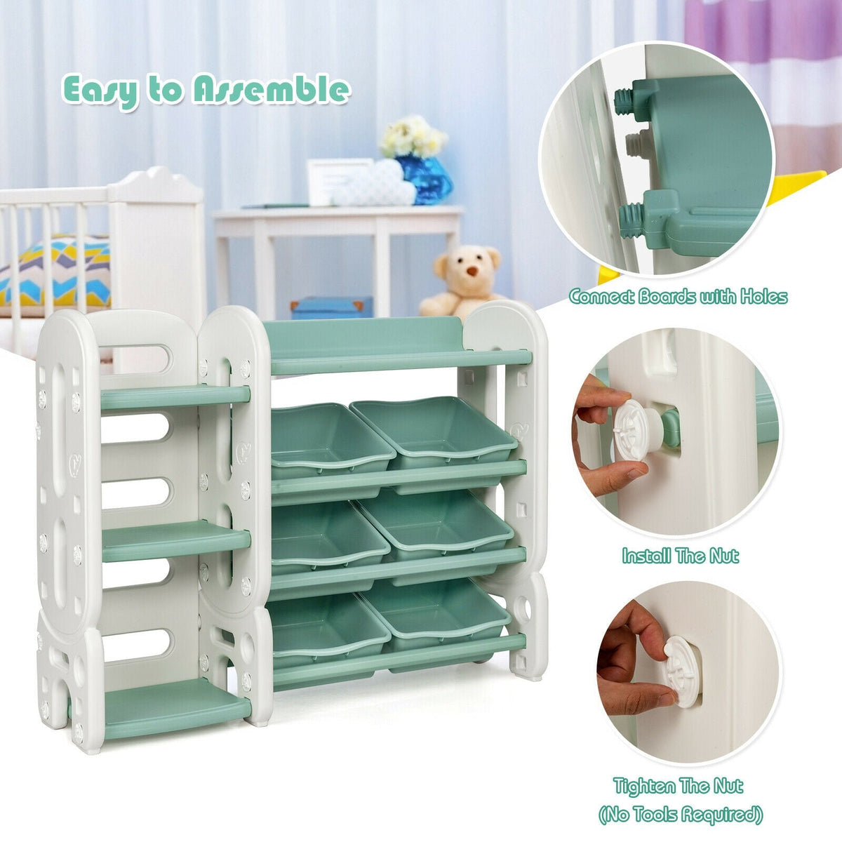 Kids Toy Storage Organizer with Bins and Multi-Layer Shelf for Bedroom PlayroomTorqelo.com