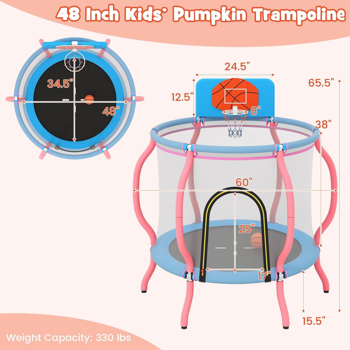 Kids Trampoline Indoor & Outdoor Pumpkin Trampoline-PinkTorqelo.com