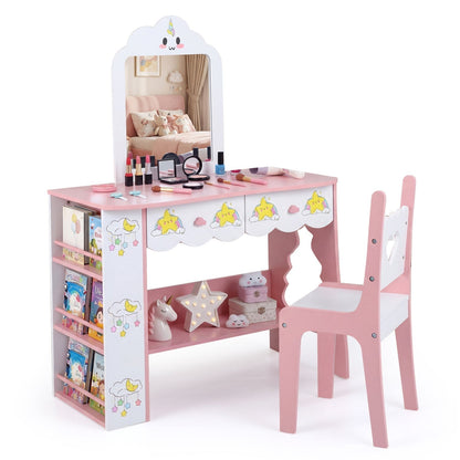 Kids Vanity Set Princess Girls Makeup Table with Mirror and ChairTorqelo.com