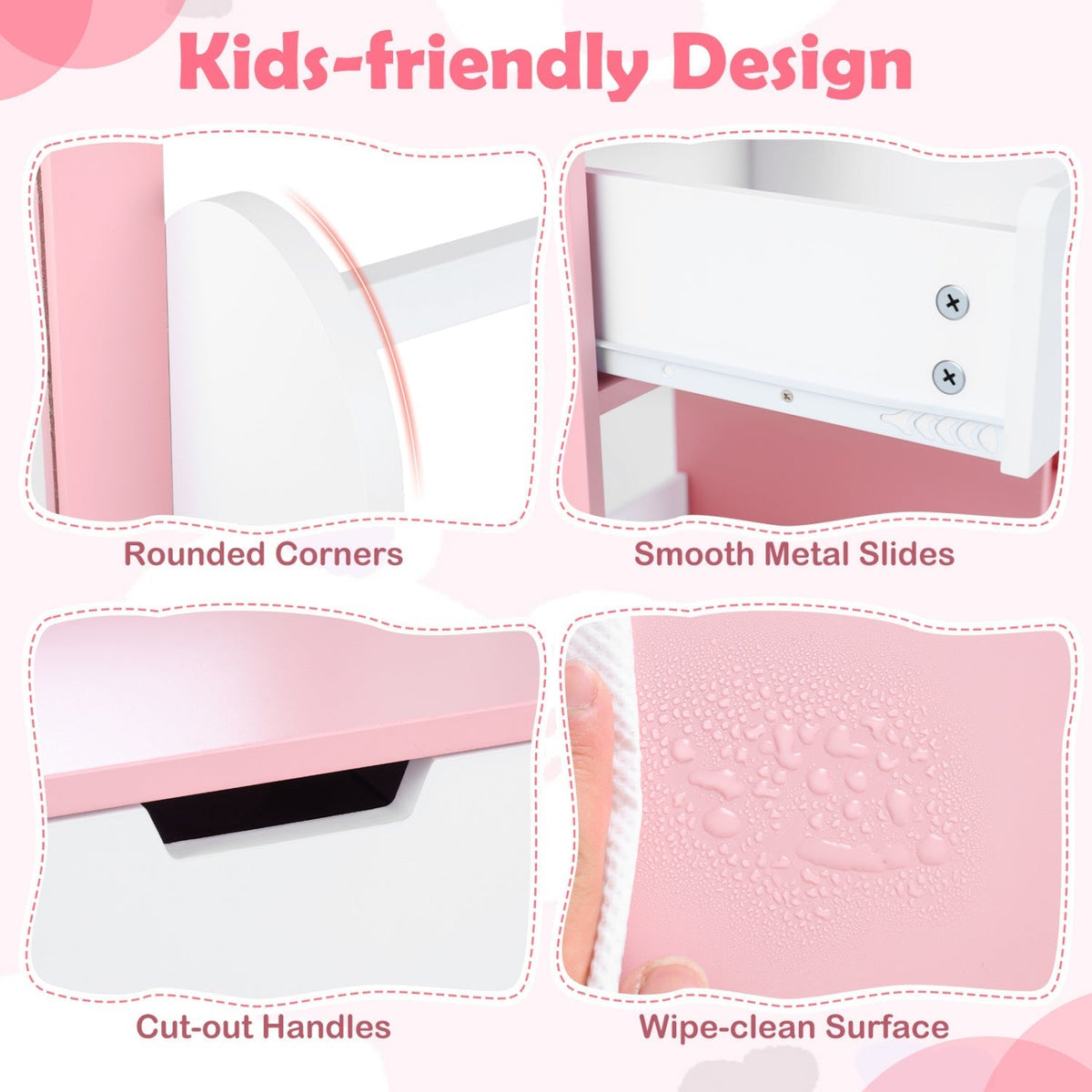 Kids Vanity Set with Chair and Mirror Makeup Dressing Desk with Storage Shelves and DrawersTorqelo.com