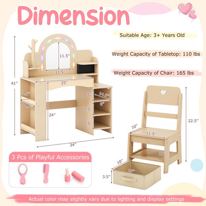 Kids Vanity Set with LED Mirror and Chair - NaturalKids VanityTorqelo.com