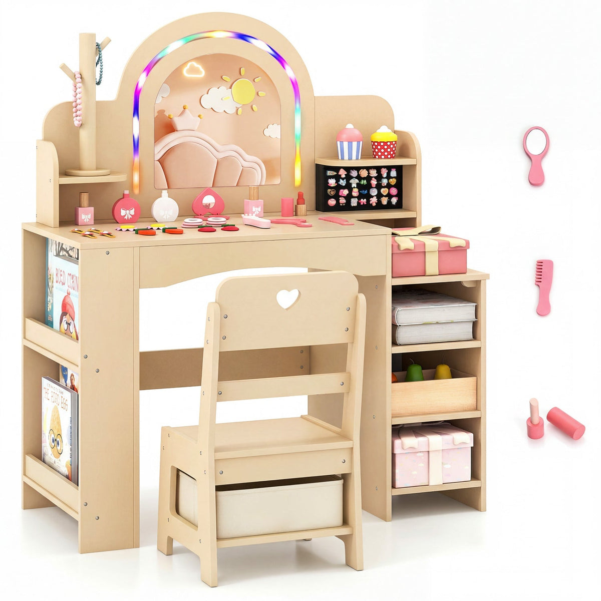 Kids Vanity Set with LED Mirror and Chair - NaturalKids VanityTorqelo.com