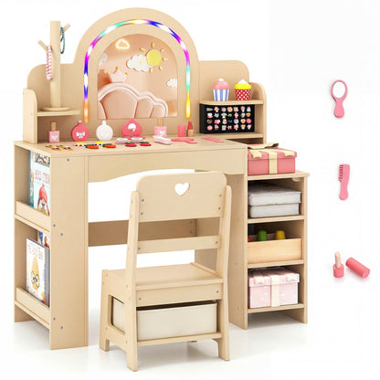 Kids Vanity Set with LED Mirror and Chair - NaturalKids VanityTorqelo.com