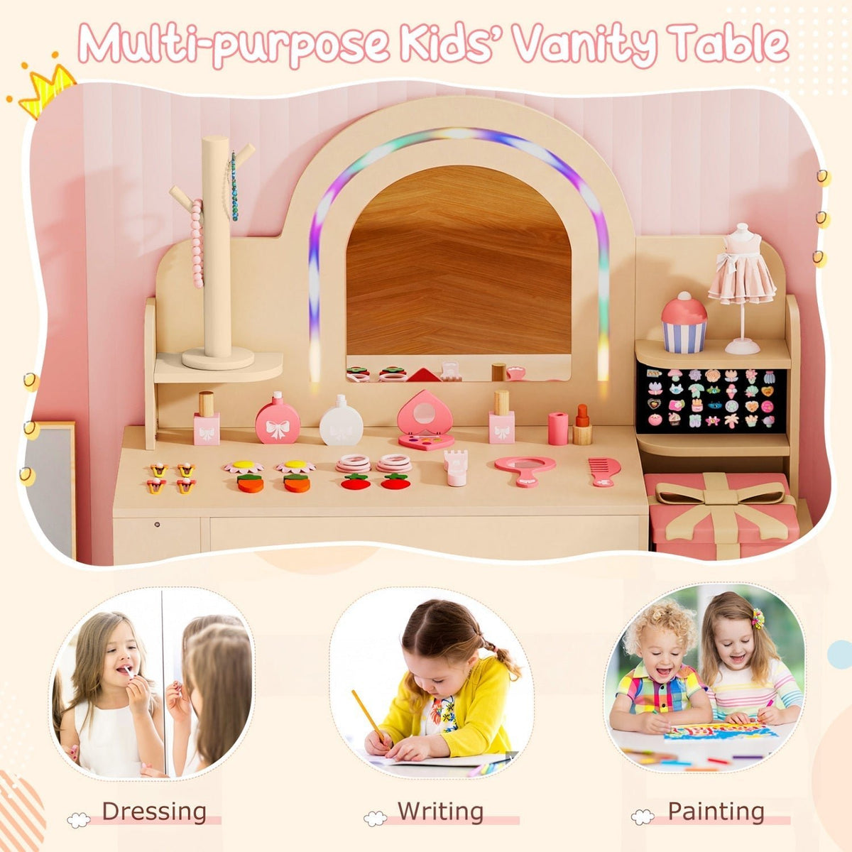 Kids Vanity Set with LED Mirror and Chair - NaturalKids VanityTorqelo.com