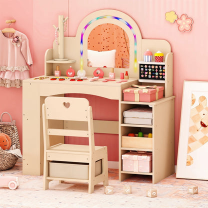 Kids Vanity Set with LED Mirror and Chair - NaturalKids VanityTorqelo.com