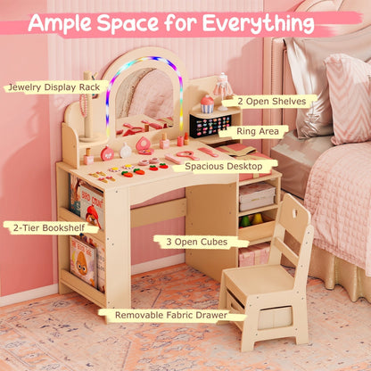 Kids Vanity Set with LED Mirror and Chair - NaturalKids VanityTorqelo.com