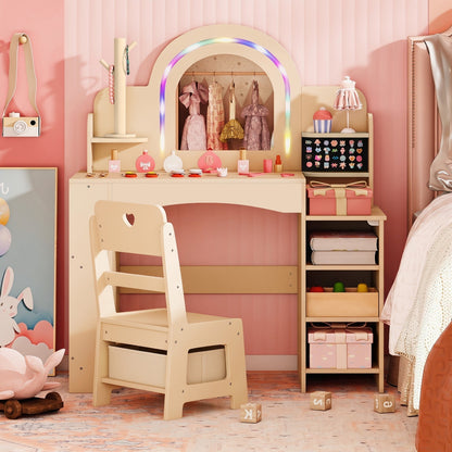 Kids Vanity Set with LED Mirror and Chair - NaturalKids VanityTorqelo.com