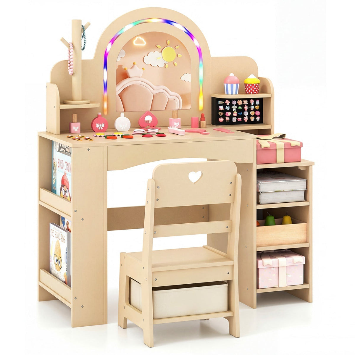 Kids Vanity Set with LED Mirror and Chair - NaturalKids VanityTorqelo.com