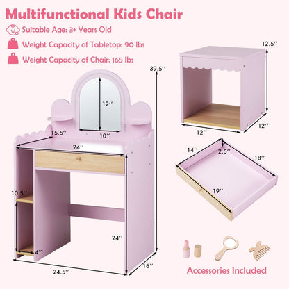 Kids Vanity Table Set with LED Mirror and Stool - PinkKids VanityTorqelo.com