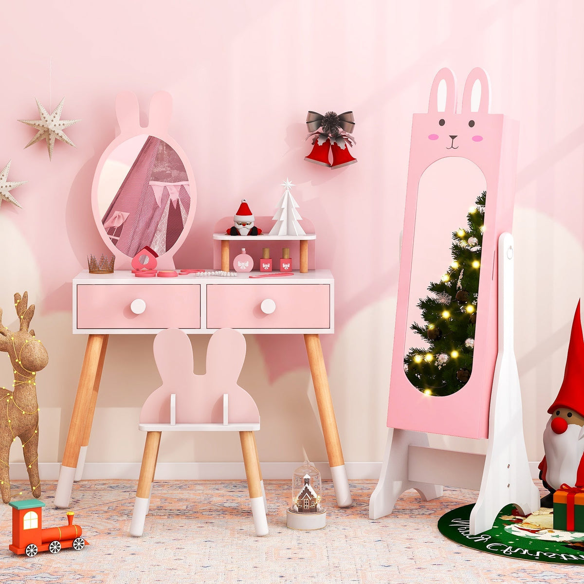 Kids Vanity Table Set with Mirror, Chair & Storage - WhiteKids Vanity SetTorqelo.com