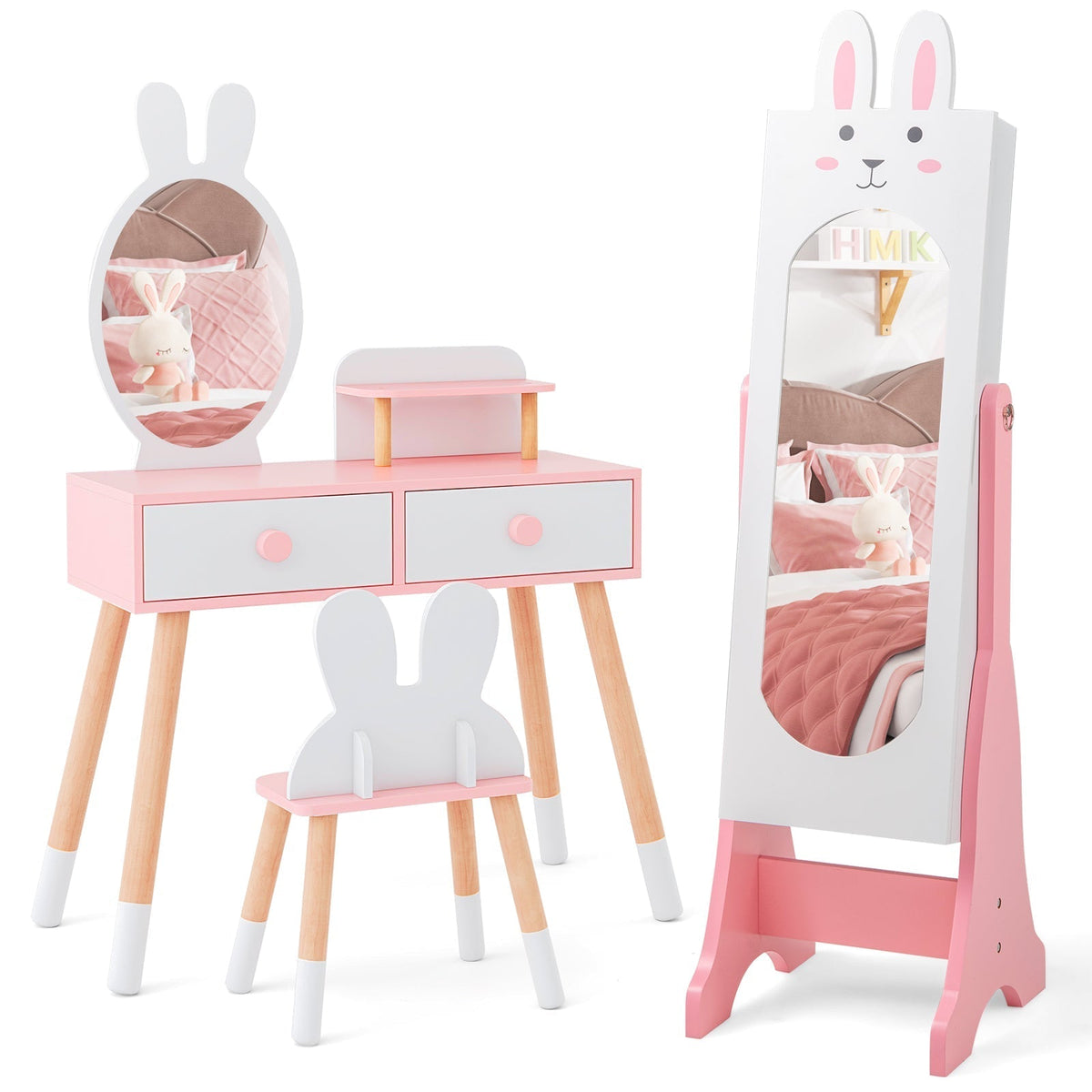 Kids Vanity Table Set with Mirror, Chair & Storage - WhiteKids Vanity SetTorqelo.com