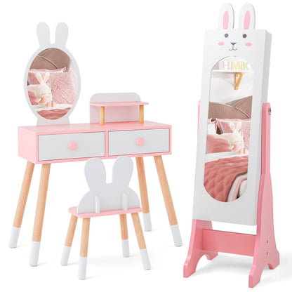 Kids Vanity Table Set with Mirror, Chair & Storage - WhiteKids Vanity SetTorqelo.com