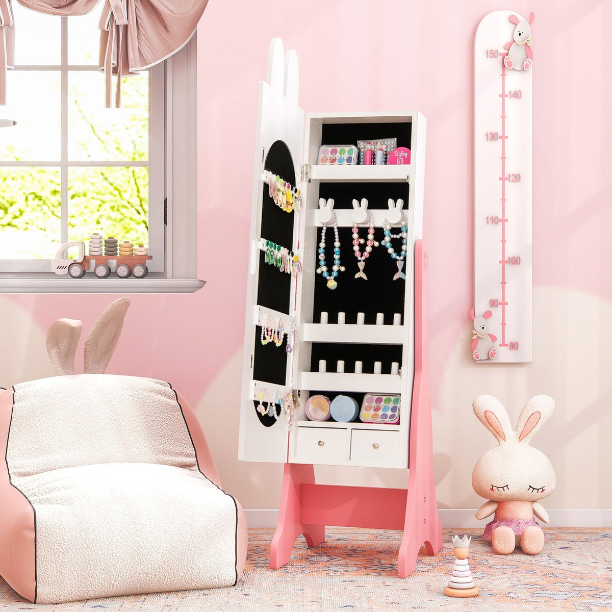 Kids Vanity Table Set with Mirror, Chair & Storage - WhiteKids Vanity SetTorqelo.com