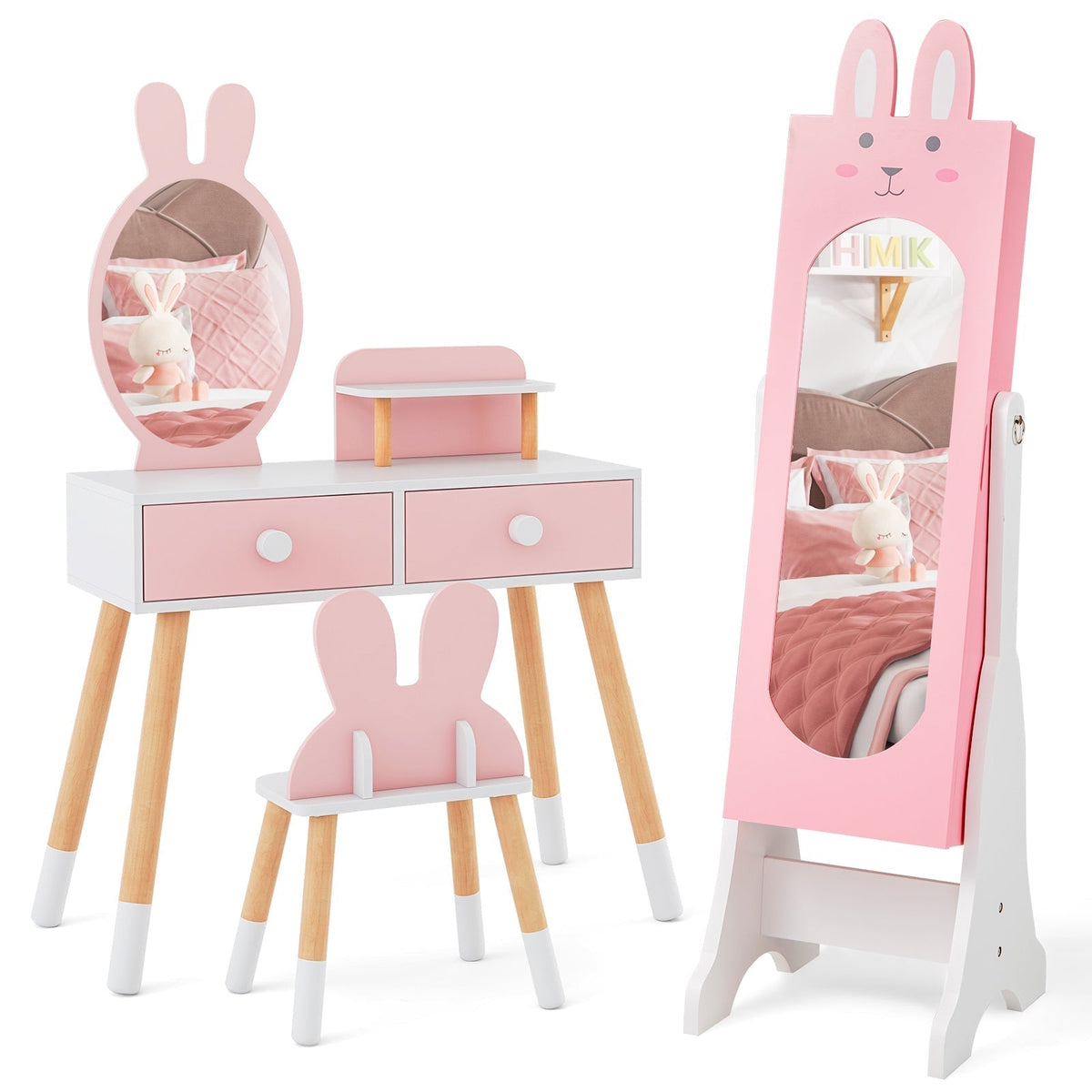 Kids Vanity Table Set with Mirror, Chair & Storage - WhiteKids Vanity SetTorqelo.com