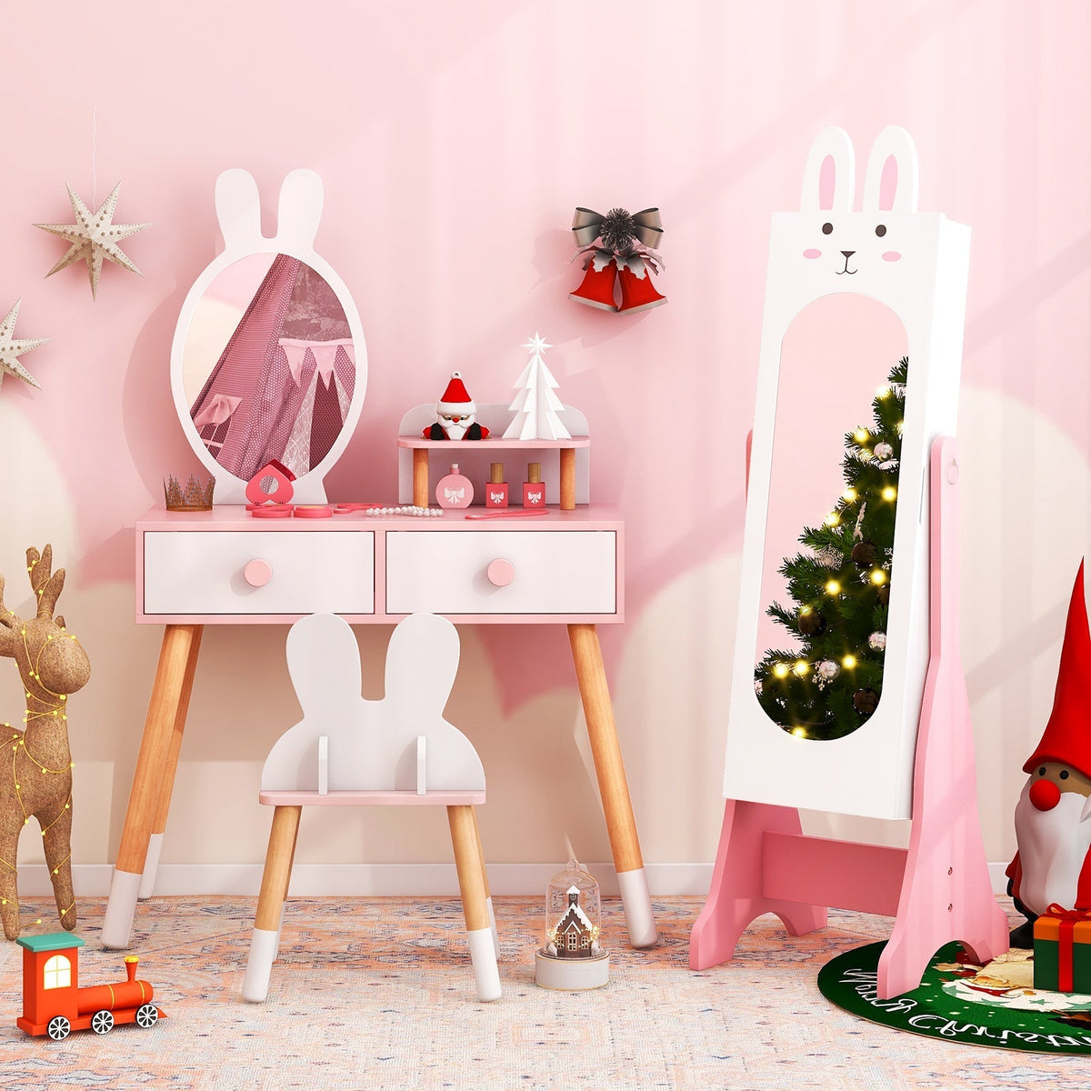 Kids Vanity Table Set with Mirror, Chair & Storage - WhiteKids Vanity SetTorqelo.com