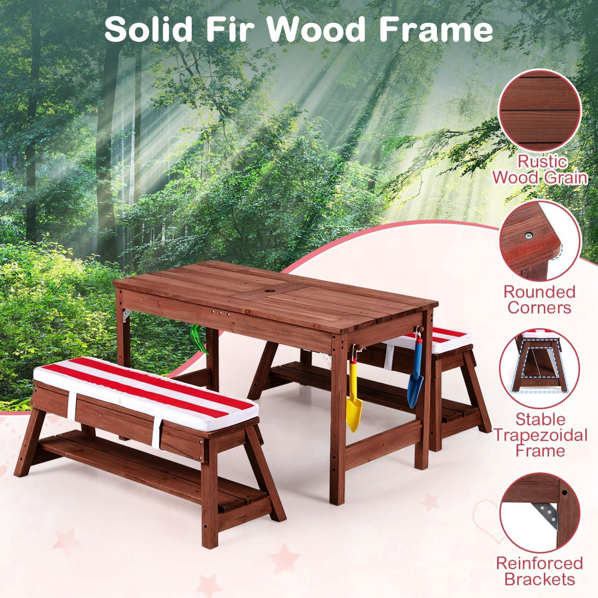 Kids Wooden Picnic Table Set with Umbrella and Sand BoxesKids Table SetTorqelo.com