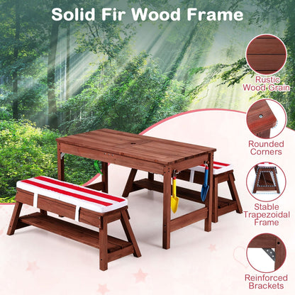 Kids Wooden Picnic Table Set with Umbrella and Sand BoxesKids Table SetTorqelo.com