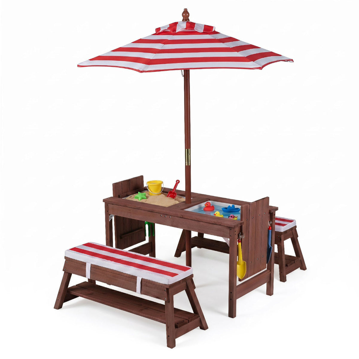 Kids Wooden Picnic Table Set with Umbrella and Sand BoxesKids Table SetTorqelo.com